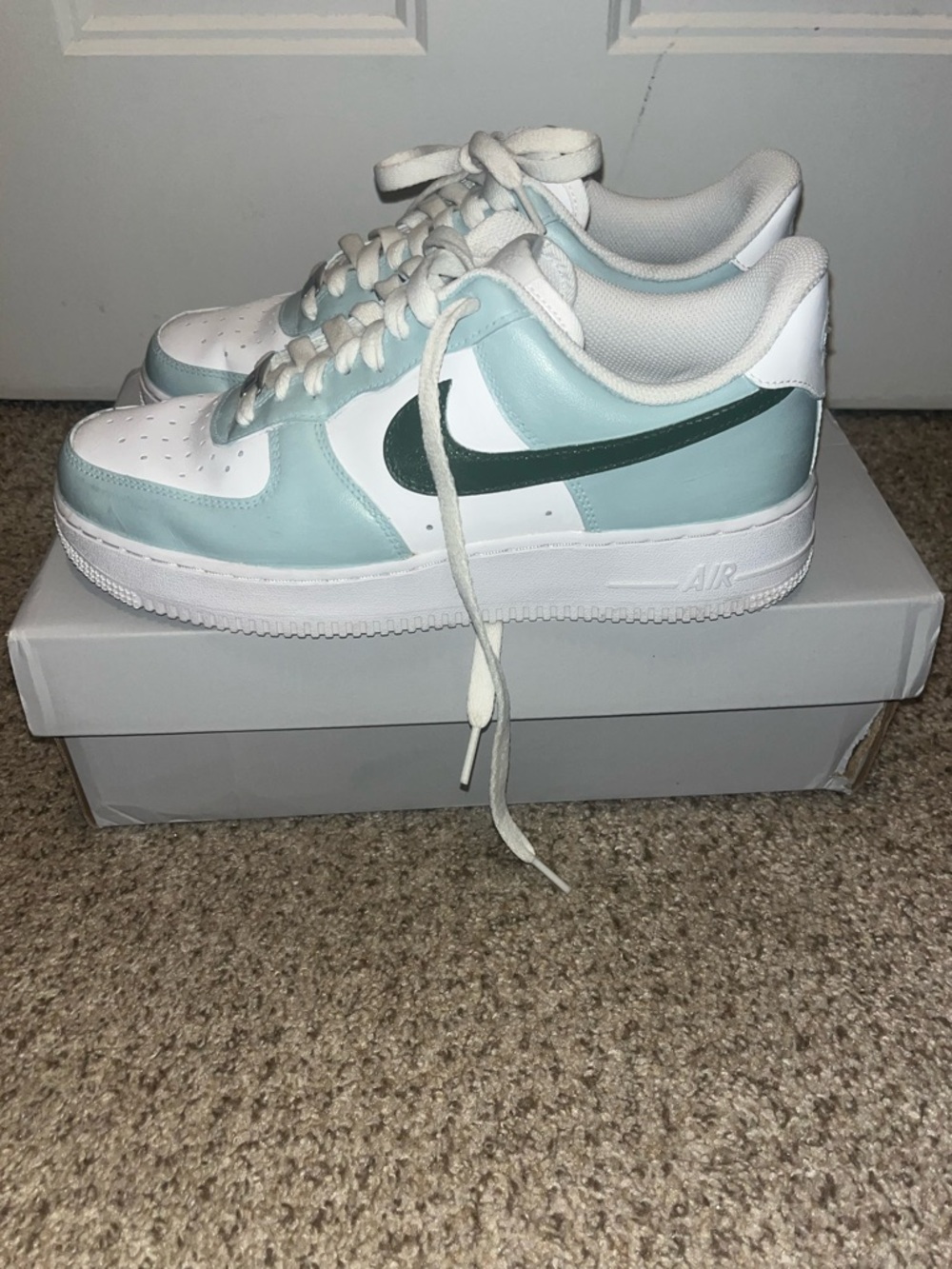 Women’s Nike Air Force 1 Low White Mint with Dark Green Swoosh